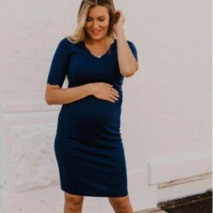 NWT Roolee Navy Scalloped Vera Maternity Dress M